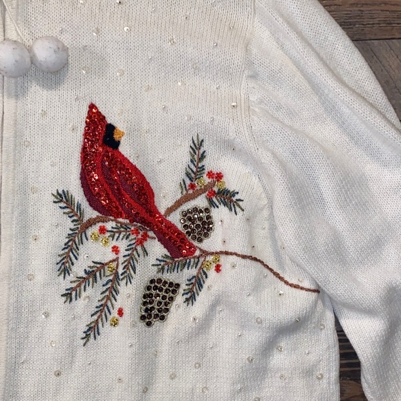 Vintage Women's sequin Cardinal Embroidered Sweater - Picture 7 of 7